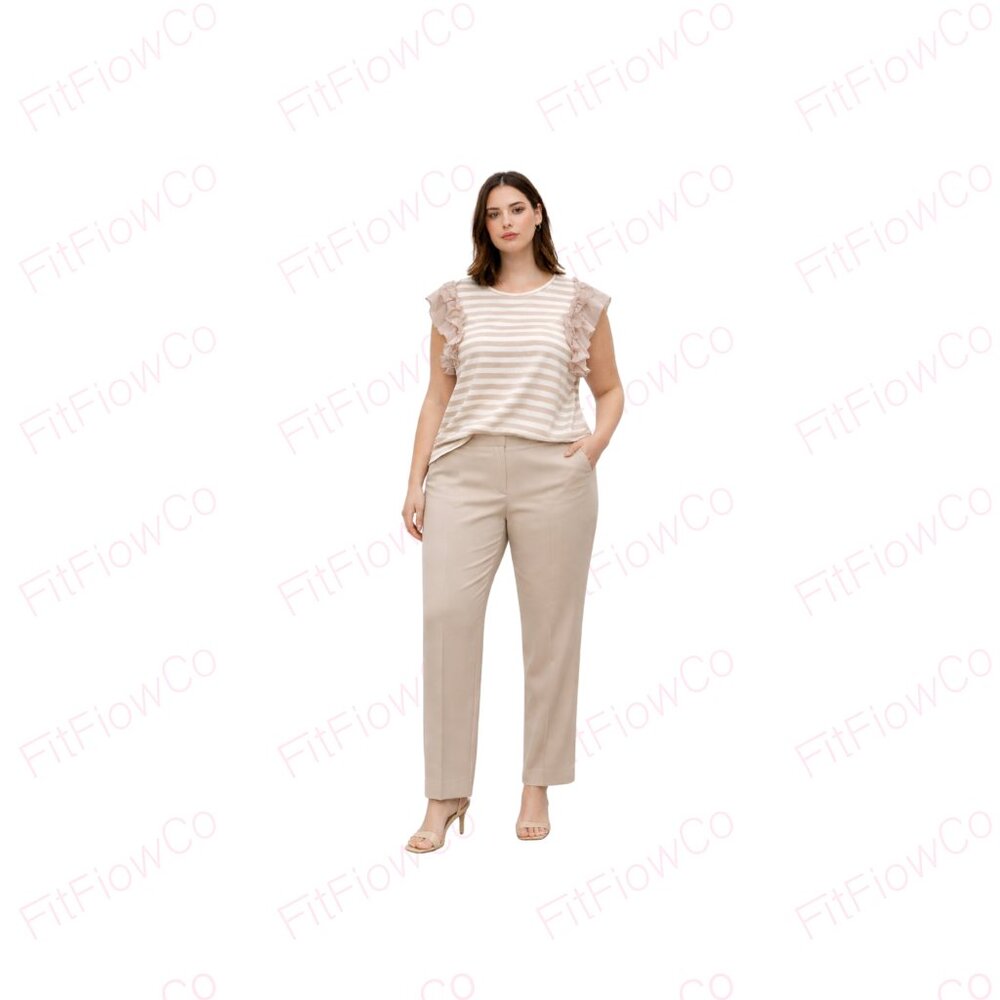 CUPIO Blush Ruffle Sleeve Striped Top XL NWT Beige Cream Stretch Blouse